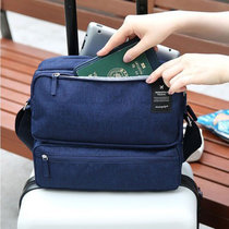 豪华旅行单肩包 斜跨包护照包 男女包多功背包 证件收纳包平板电脑包(深蓝色)