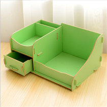 有乐0115桌面抽屉式木质化妆收纳盒创意diy梳妆台木制整理盒lq1305(小号绿色)