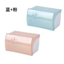 卷纸盒卫生间家用挂壁式免打孔创意防水厕所纸巾置物架浴室卷纸筒(两只装-粉色+蓝色)