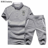 帛莱尼(bolainy)夏季短袖polo衫运动服套装 青年男士休闲跑步短袖T恤装 B016(灰色 L)