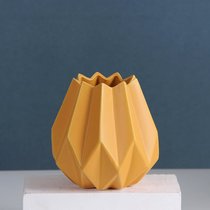 北欧陶瓷折纸花瓶莫兰迪花器仿真花艺玫瑰套装客厅玄关装饰摆件(黄色（单个花瓶）)
