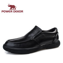POWER DEKOR春秋新品男鞋真牛皮商务休闲套脚耐磨男士皮鞋子1632G11190(黑色 42)