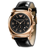 阿玛尼手表休闲时尚潮流三眼多功能金色表盘皮带石英男士手表AR0321(白色 皮带)