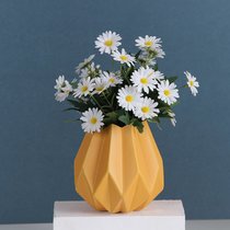 北欧陶瓷折纸花瓶莫兰迪花器仿真花艺玫瑰套装客厅玄关装饰摆件(黄花瓶+白色雏菊)