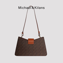 MICHAEL&KILANS 品牌包包女包新款老花单肩包复古斜挎气质小方包 B2210761(黑色)