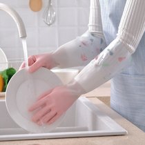 厨房家务手套加绒保暖胶皮防水洗碗手套家用冬季加厚耐用型手套（加长款松紧口）(束口加绒白 L)