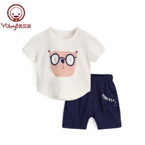 优贝宜 儿童短袖套装夏季薄款 宝宝夏装两件套 男女童洋气潮衣服82455(90cm/肩扣款 眼镜熊)