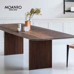 北欧简约家用餐桌椅大小户型全实木书桌 橡木桌子现代长方形工作台(橡木黑色腿160x80x75)
