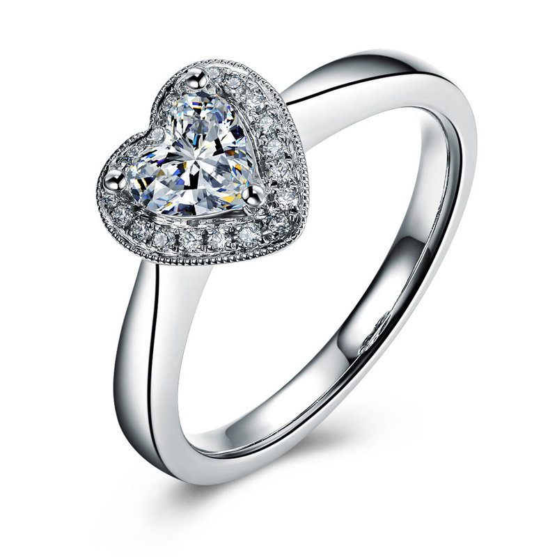 佐卡伊 白18k金浪漫的心 心形钻石结婚戒指 女戒钻戒 *工艺