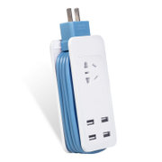 原厂便携式数码产品USB充电器 USB插线板4口充电+电源插座 多功能4口USB充电插座 绕线式插座 充电器线长1.2米(白色 PQ-535)