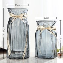 创意花瓶玻璃透明水养客厅摆件鲜花插花瓶北欧简约富贵竹干花花瓶(24CM浪漫+18钻石2件套【灰色】中 默认版本)