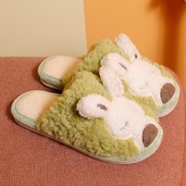 SUNTEK撸猫感棉拖鞋女冬季可爱家居毛绒软底小熊情侣室内保暖居家棉拖男(38-39【适合37-38】 绿色【小兔子】)