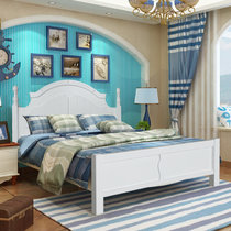 木巴实木床1.5米白色 双人床公主床 儿童床成人木床卧室家具(白色C088 默认)
