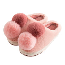 情侣棉拖鞋冬季女士室内居家地板厚底防滑可爱包跟软底毛毛保暖鞋(女款皮红色)