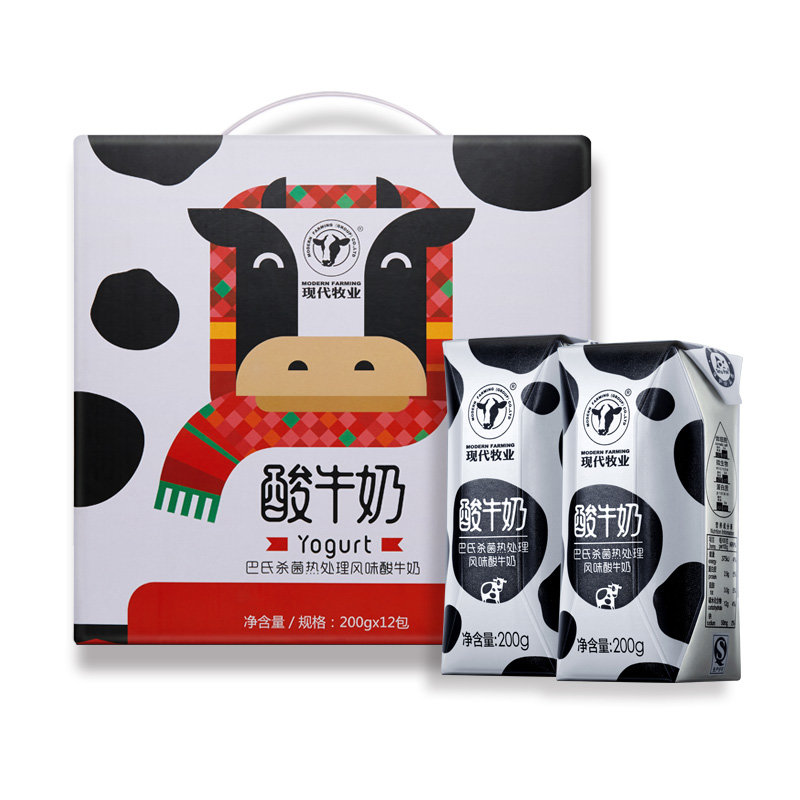 牛奶乳制品现代牧业modernfarming常温酸风味酸牛奶200ml12包礼盒装