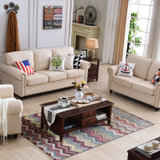 乔林曼兰 布沙发 美式乡村客厅田园地中海可拆洗布沙发组合套装(麦色（默认） 1+2+3人位)
