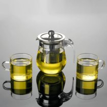（304不锈钢胆）防爆耐热玻璃泡茶壶花茶壶玻璃茶杯过滤茶具套装(（加厚防爆）350ml壶 1壶+2中杯)