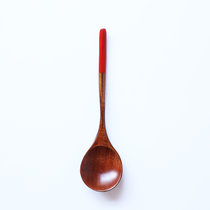 创意日式餐具楠木木勺原木环保勺子汤勺吃饭勺情侣勺子汤勺搅拌勺(红色圆木勺 默认版本)