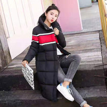 某织造 韩版中长款冬季撞色休闲中性外套棉服情侣款GZQF181(黑色 XL)