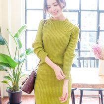 Mistletoe秋冬季新款韩版长袖圆领两件套针织裙开叉套装裙(绿色 L)