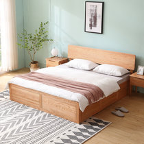 恒兴达 白橡木床全实木双人床简约北欧卧室家具 大板直拼 纯实木 无贴皮(1.8*2米高箱原木色 单床)