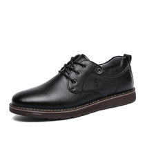 诺贝达男鞋休闲皮鞋商务休闲鞋新款英伦男士系带鞋子(黑色 39)
