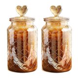 密封罐透明蜂蜜柠檬瓶泡菜坛子大号玻璃瓶食品调料茶叶储物罐带盖(【超值组合-爱心盖】网格-大号-2个)