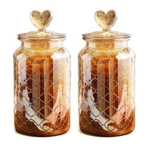 密封罐透明蜂蜜柠檬瓶泡菜坛子大号玻璃瓶食品调料茶叶储物罐带盖(【超值组合-爱心盖】网格-大号-2个)