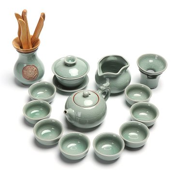 哥窑茶具套装家用高档办公会客轻奢茶壶中式整套陶瓷茶杯功夫泡茶青瓷