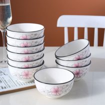 10只装家用吃饭陶瓷碗4.5英寸组合套装餐具陶瓷饭碗景德镇小瓷碗(淡雅芬芳 10个+4.5英寸)