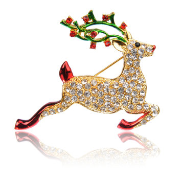皇家莎莎royalsasa 韩国流行时尚饰品 合金水晶圣诞节胸针 炫彩飞鹿