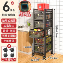 折叠推车置物架厨房大号餐边柜靠墙窄夹缝果蔬收纳移动抽拉免安装(新款抽拉式置物架6层黑色 默认版本)