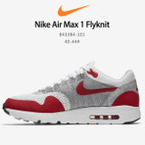 耐克男子运动鞋 Nike Air Max 1 Flyknit 编织气垫飞线运动跑步鞋 843384-100（灰/红/黑）(红色 40)