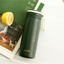 带茶隔保温杯ins简约文艺女士高颜值男学生便携304不锈钢日系水杯(加芙保温杯（绿色）350ml 送 杯刷 贴纸)