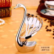 德国 咖啡勺子欧式小勺子个性创意可爱304不锈钢搅拌勺棒咖啡匙(白金色天鹅+咖啡勺（长11.5 头宽2.5cm ）5支 默认版本)