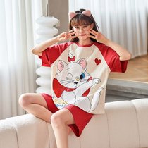 SUNTEK睡衣女新款夏季薄款短袖短裤套装韩版可爱卡通大码宽松家居服(#QPT-3112)