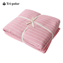 新款水洗棉四件套床罩被罩枕套色织纯棉简约条纹床上用品套件2358(浅粉细条 1.2m)