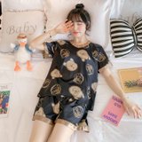 SUNTEK冰丝睡衣女学生夏季夏天薄款短袖韩版卡通可爱性感女士家居服套装(【优质丝料】维尼熊)