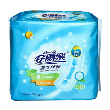 安尔乐 蓝芯体验卫生巾 干爽网面纤巧日用10片 245mm lja9110