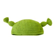SUNTEK怪物史莱克搞怪绿帽子沙雕头套可爱春秋卡通毛线针织儿童痞幼同款(M（56-58cm） 绿色)