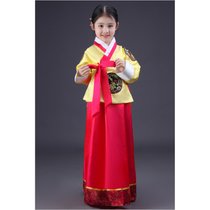 女童韩服六一新款韩国传统朝鲜少数民族舞台儿童表演出舞蹈服套装(150cm)(上黄下红)
