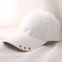 棒球帽子韩版铁环鸭舌帽男女士6片帽嘻哈街头涂鸦纯色帽子(白色 均码)