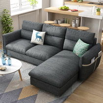 恒兴达 北欧布艺沙发 客厅L型组合简约现代乳胶经济型小户型沙发整装(深灰 乳胶款（三人位+脚踏）)