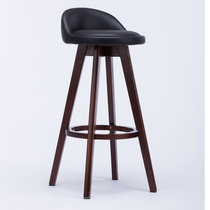 京好 吧台椅 高脚实木旋转酒吧椅子 休闲创意餐椅H136(黑色皮枣红色款 凳高67厘米)