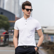 稻草人2017夏季新款男士立领纯色修身型男时尚短袖T恤B3(白色 XL)