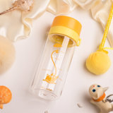Bianli倍乐学生儿童塑料水杯子礼物防漏耐撞外带便携隔茶水壶350ML(31163黄色（小猫）)
