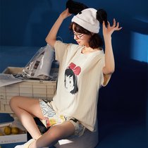 雅黛琳 睡衣女纯棉夏季甜美可爱短袖短裤家居服DF10386(白色 XL)
