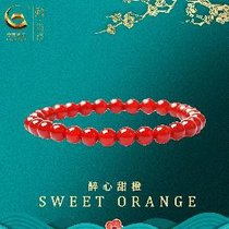 中国黄金珍尚银系列天然红玛瑙手串 星球质感小众设计手链百搭款