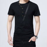 NAKECY夏季韩版日系大码男装短袖t恤男士加肥加大胖子青少年学生半袖T恤(黑色 M)