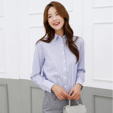 MISS LISA职业撞色蓝白长袖竖条纹衬衫上衣女衬衣K6621-1(蓝色 M)